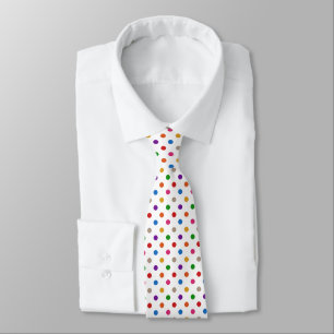 White Colorful Rainbow Polka Dots Design Neck Tie