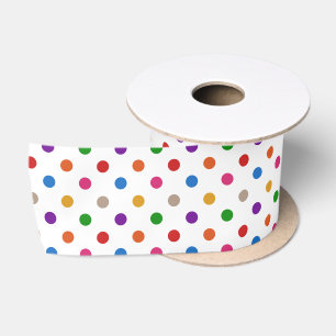 White Colorful Rainbow Polka Dots Design Satin Ribbon