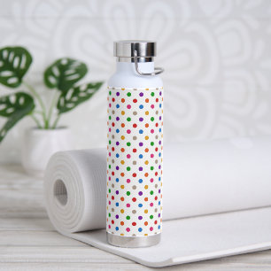 White Colorful Rainbow Polka Dots Design Water Bottle