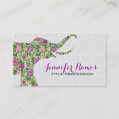 White  Colorful Retro Floral Elephant 2a Business Card