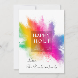 White & colorful splatter with Happy Holi message Holiday Card