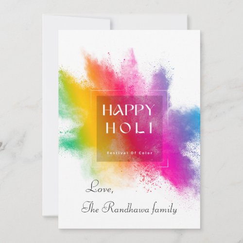White  colorful splatter with Happy Holi message Holiday Card