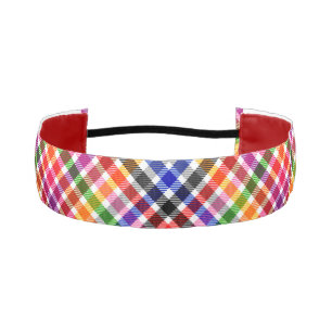 White Colorful Twill Plaid Tartan Design Athletic Headband