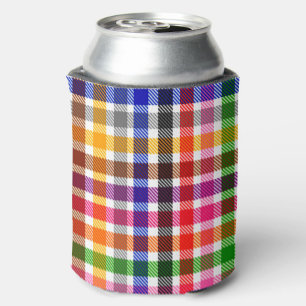 White Colorful Twill Plaid Tartan Design Can Cooler