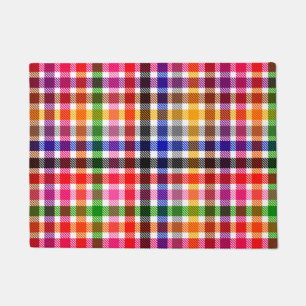 White Colorful Twill Plaid Tartan Design Doormat