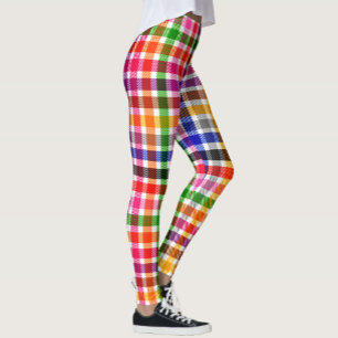 White Colorful Twill Plaid Tartan Design  Leggings