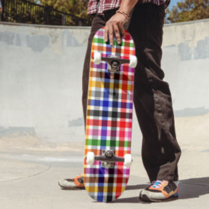 White Colorful Twill Plaid Tartan Design Skateboard