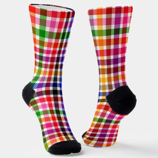 White Colorful Twill Plaid Tartan Design  Socks (Creator Uploaded)