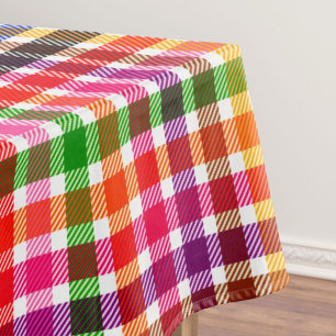 White Colorful Twill Plaid Tartan Design Tablecloth