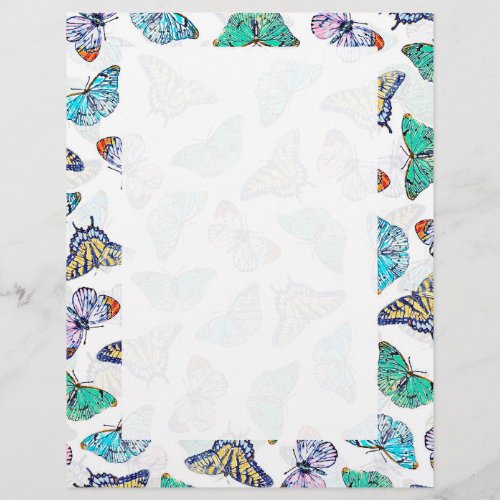 White Colorful Watercolor Butterflies Letterhead