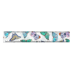 White Colorful Watercolor Butterflies Ruler