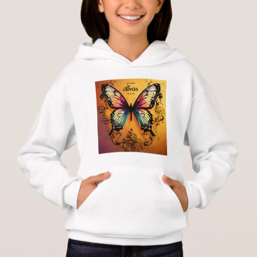 White coloured hoodie with colourful design