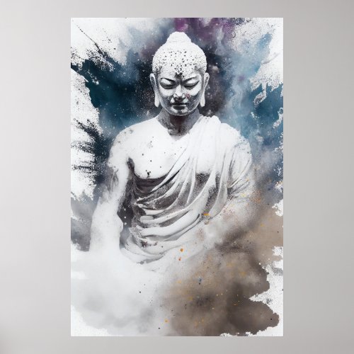 White colourful and meditating Zen Yoga Buddha Poster