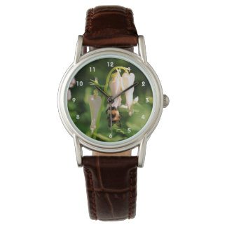 White Columbine Flower And Bumble Bee Watch
