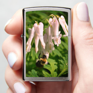 White Columbine Flower And Bumble Bee Zippo Lighter