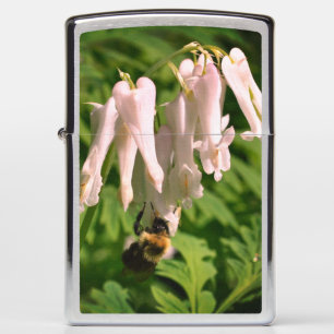 White Columbine Flower And Bumble Bee Zippo Lighter
