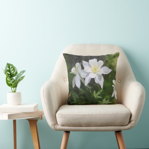 White Columbine Flower Nature Photograph Pillow