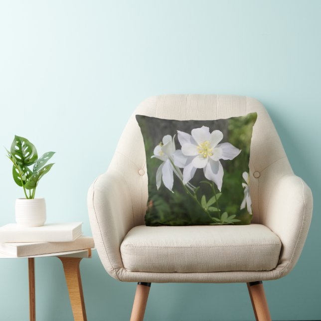 White Columbine Flower Nature Photograph Pillow (Chair)