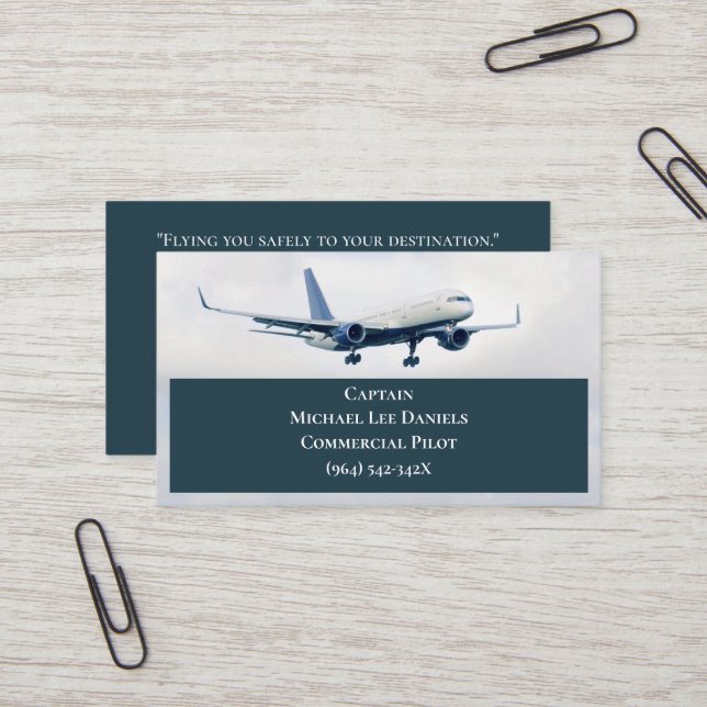 White Commercial Aircraft Airplane Captain Pilot   Business Card (Front/Back In Situ)