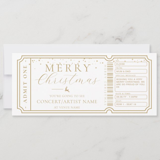 White Concert Ticket Gift Voucher Card (Front)