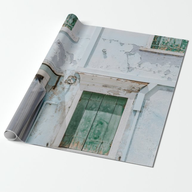 WHITE CONCRETE BUILDING WITH THREE GREEN WINDOWS A WRAPPING PAPER (Unrolled)