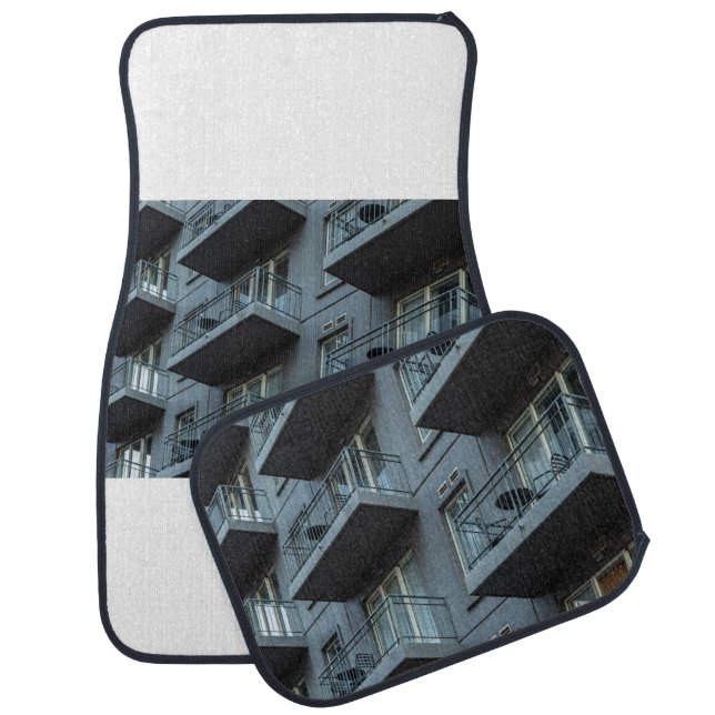 WHITE CONCRETE BUILDING WITH WHITE METAL RAILINGS CAR FLOOR MAT (Set)