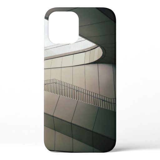 WHITE CONCRETE STAIRS WITH GRAY METAL RAILINGS iPhone 12 CASE