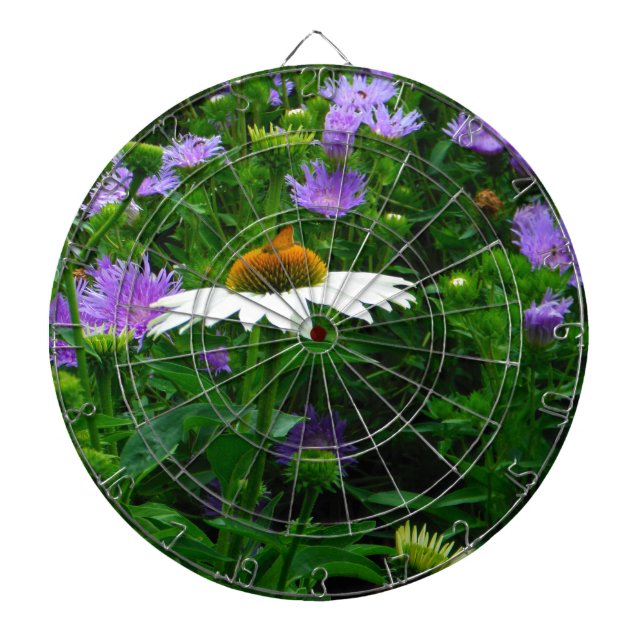 White Cone flower, purple flowers and moth Dartboard (Front)