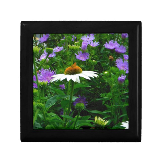 White Cone flower, purple flowers and moth Jewelry Box (Front)