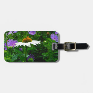 White Cone flower, purple flowers and moth Luggage Tag