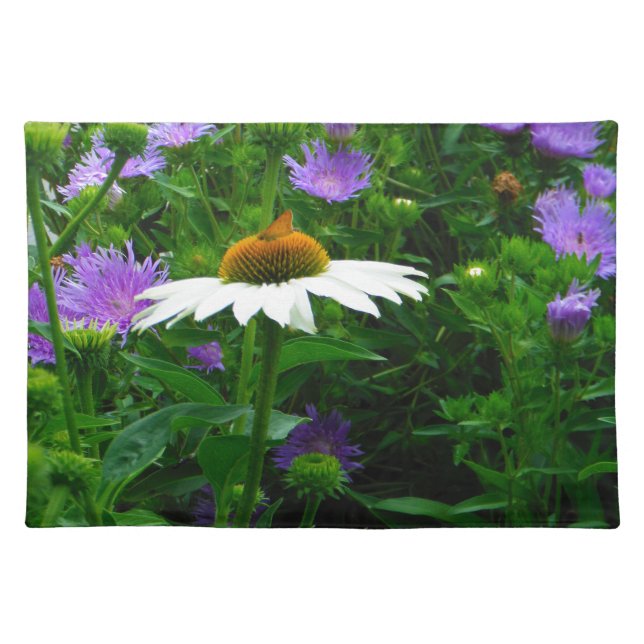 White Cone flower, purple flowers and moth Placemat (Front)