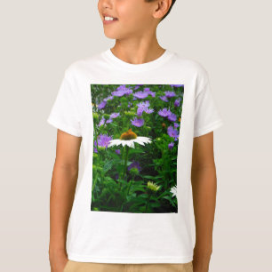 White Cone flower, purple flowers and moth T-Shirt