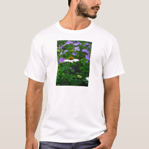 White Cone flower, purple flowers and moth T-Shirt