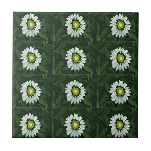 White Coneflower Floral  Ceramic Tile (Front)