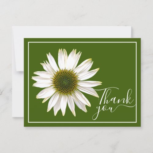 White Coneflower Green Background Thank You Postcard