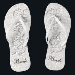 White Confetti Glitter & White Metallic | Bride Flip Flops<br><div class="desc">Bridal Party Flip Flop Shoes ready for you to personalize. If need be... you can start fresh with your own text, text color and font choices with the Zazzle design tool area. ✔Note: Not all template areas need changed. 📌If you need further customization, please click the "Click to Customize further"...</div>