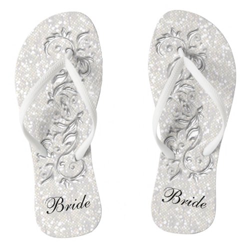 White Confetti Glitter  White Metallic  Bride Flip Flops