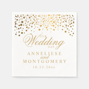 White & Confetti Gold Dots Our Wedding Day Napkins