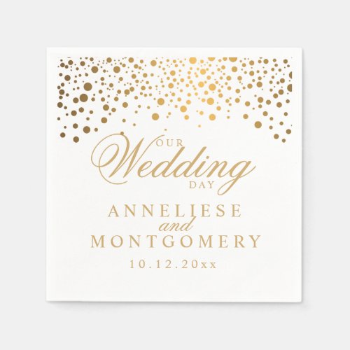 White  Confetti Gold Dots Our Wedding Day Napkins