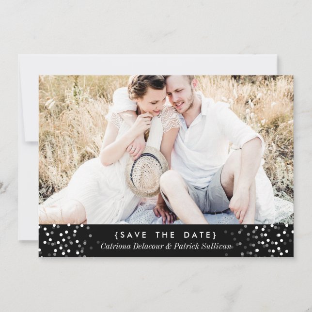 WHITE CONFETTI PHOTO SAVE THE DATE ANNOUNCEMENT (Front)