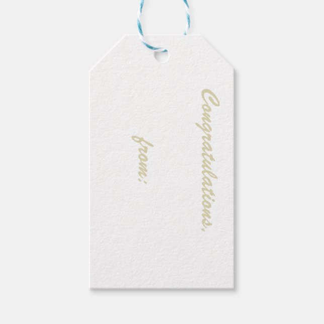 White Congratulations Gift Tag (gold script) (Front)