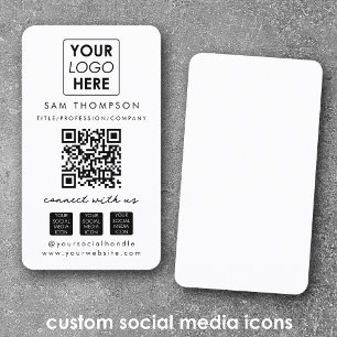 White Connect with Us Social Media QR Code Logo Business Card