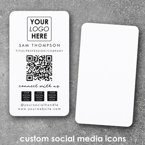 White Connect with Us Social Media QR Code Logo Business Card