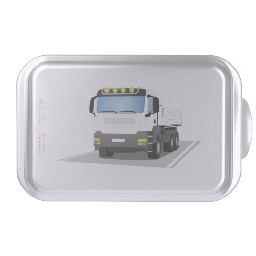 white construction trucks cake pan