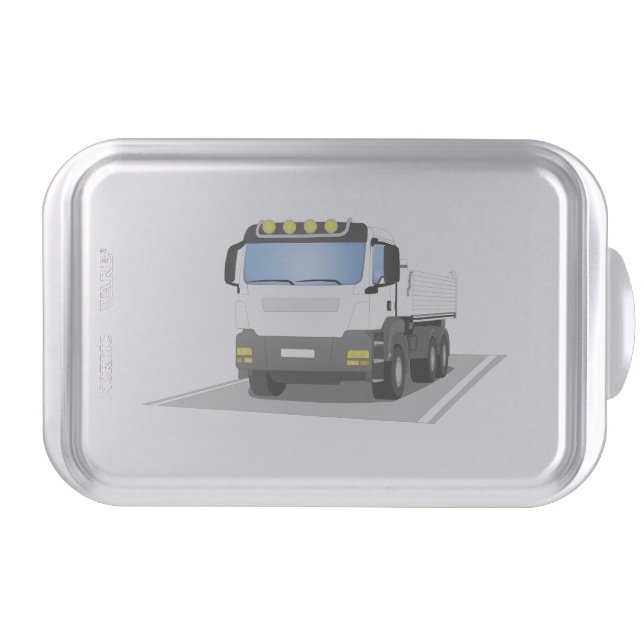 white construction trucks cake pan (Front)