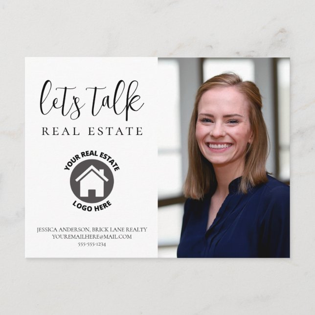 White Contact Info Photo Real Estate  Postcard (Front)