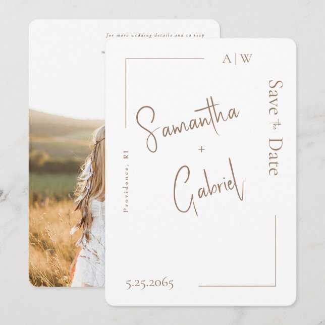 White Contemporary Photo Wedding Save the Date  (Front/Back)