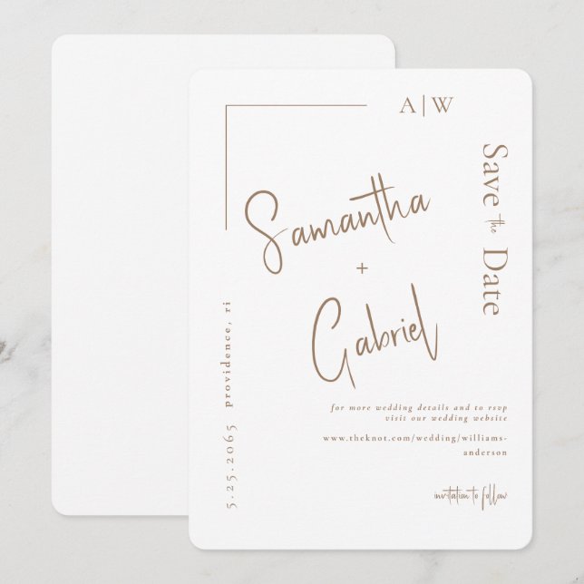 White Contemporary Wedding Save the Date  (Front/Back)