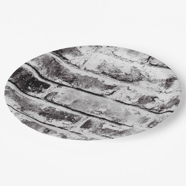 White Contrast Industrial Rustic Brick Texture Paper Plates (Angled)