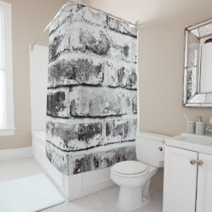 White Contrast Industrial Rustic Brick Texture Shower Curtain